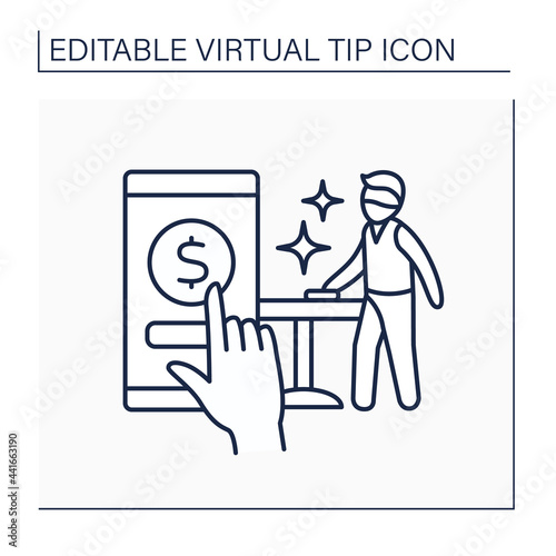 Donations line icon. Online contributions for waiter service. Positive work review. Online money support for employees. Virtual tips concept. Isolated vector illustration. Editable stroke