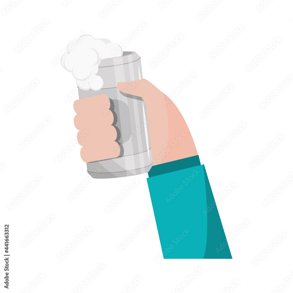 hand with beer in can hand with beer in can