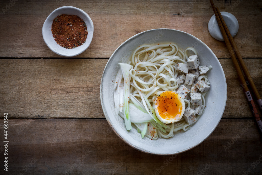 Ramen noodles with tofu, eggs and vegetables Ramen noodles with tofu, eggs and vegetables
