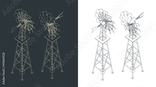 Farm windmill isometric drawings photo