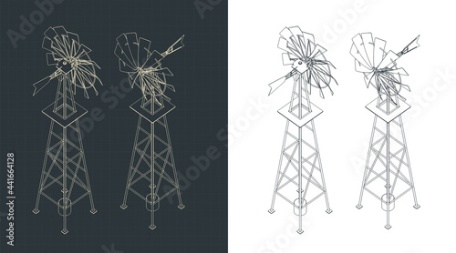 Farm windmill isometric drawings