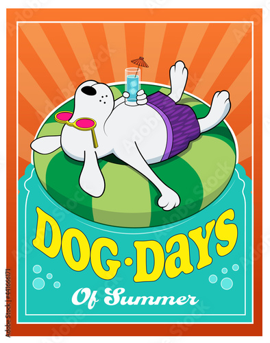A cartoon dog floats on a tube in the water.