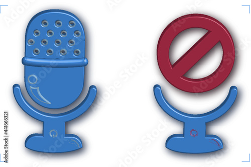 3D Microphone: a pictorial representation of an audio recording sensor or listening device in two states open/muted