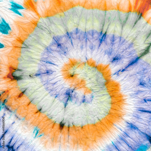 Cyan Tie Dye Spiral Background. Tiedye Round