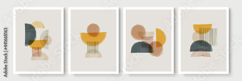Set of Abstract Hand Painted Illustrations for Wall Decoration Art, Postcard, Social Media Banner, Brochure Cover Design Background. Modern Abstract Painting Artwork. Vector Pattern