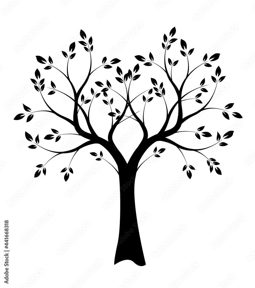 Black shape of Tree on white background. Vector illustration.