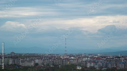 City landscape on a cloudy day in the city of Ivano-Frankivsk, timelapse