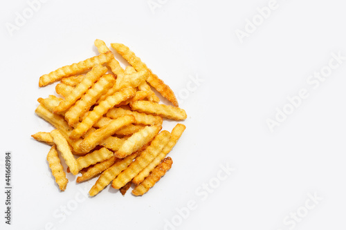 French fries on white background.