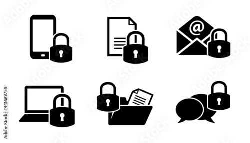 Digital data and communication security encryption icon set