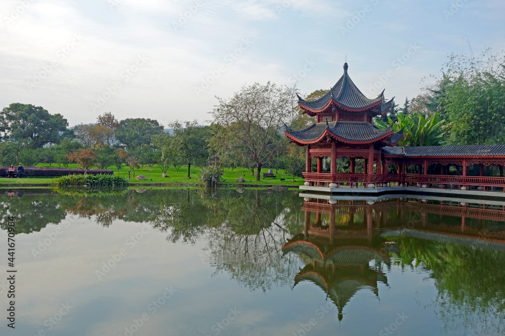 The Pavillion at Orange Isle in Xiang River, Changsha, Hunan, China. China travel