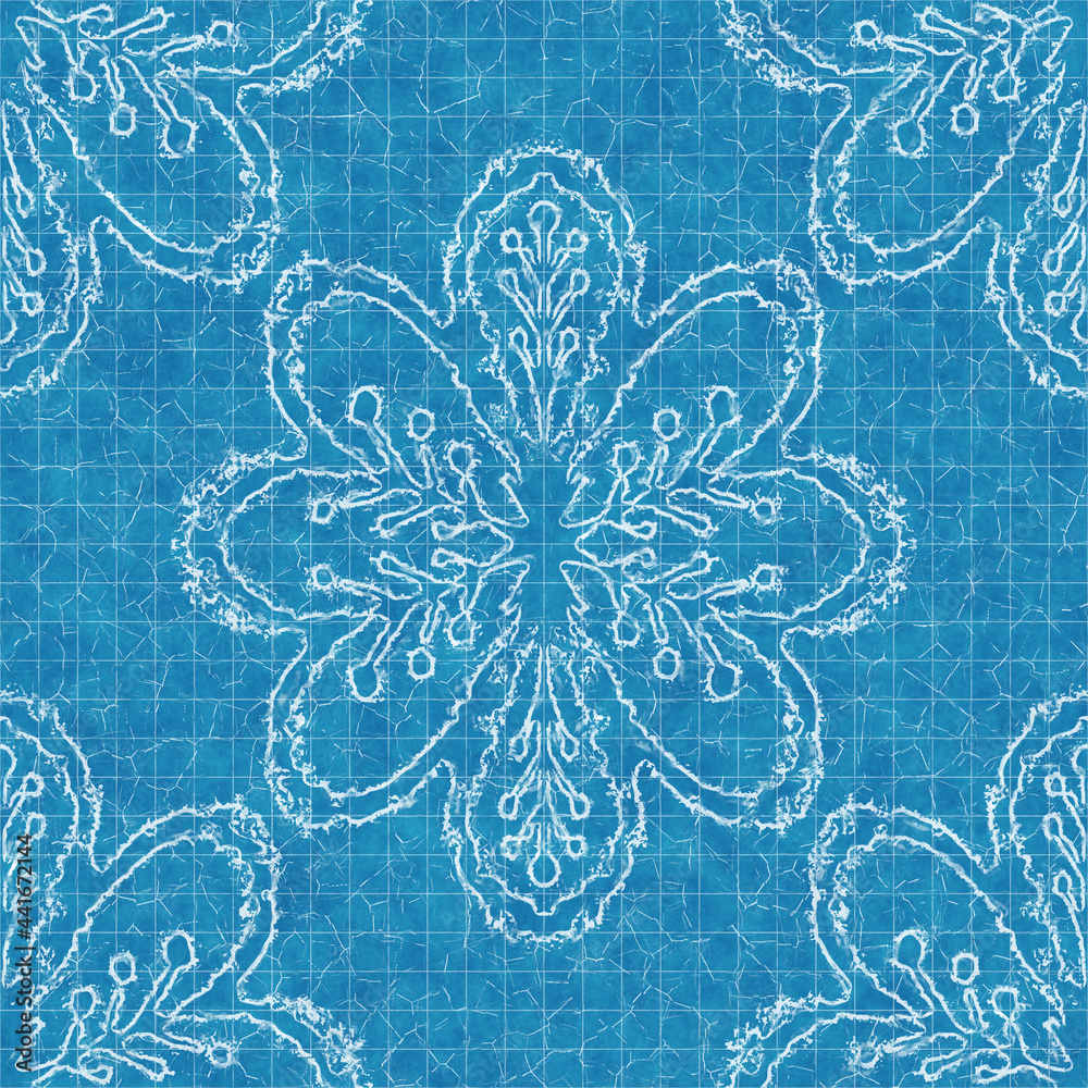 Seamless bright blue blueprint pattern for textile and print High Seamless bright blue blueprint pattern for textile and print High