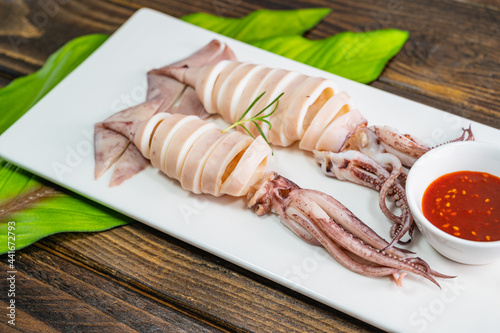 delicious blanched squid with gochujang (Korean chili paste)