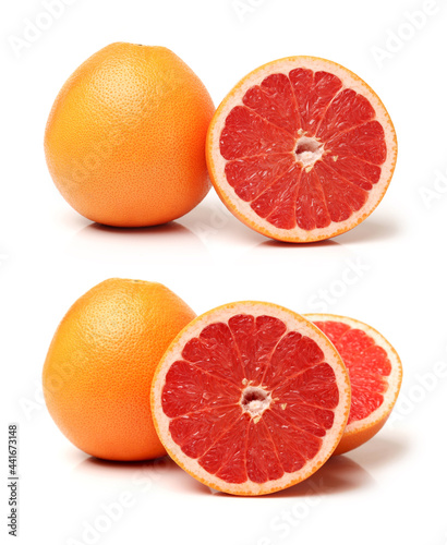 Grapefruit with segments on a white background 