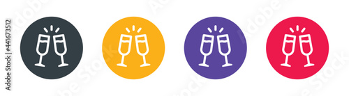 Two champagne glasses vector icon. Sparkling wine toast glasses celebration icons.
