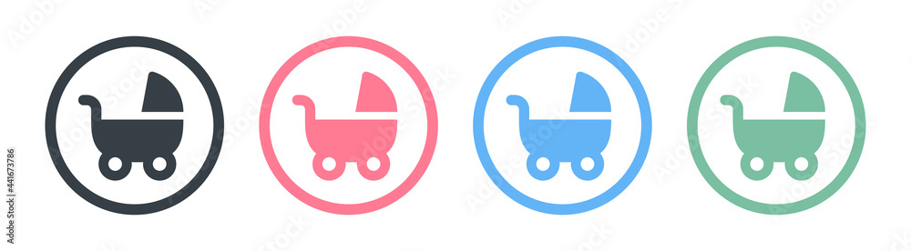 Pram, stroller, baby carriage, cradle, pushchair or buggy icons set. Vector illustration Pram, stroller, baby carriage, cradle, pushchair or buggy icons set. Vector illustration
