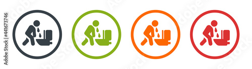 Person vomiting in bathroom icon vector. Sick, vomit, throw up, puke symbol.
