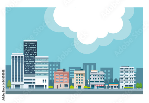 街と雲の形の吹き出しのイラスト素材