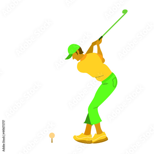 The professional athlete playing golf with full of patient and constrentation. Flat vector design character illustration with white background.