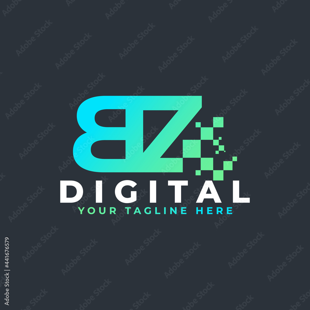 Tech Letter BZ Logo. Blue and Green Geometric Shape with Square Pixel Dots. Usable for Business and Technology Logos. Design Ideas Template Element. Tech Letter BZ Logo. Blue and Green Geometric Shape with Square Pixel Dots. Usable for Business and Technology Logos. Design Ideas Template Element.