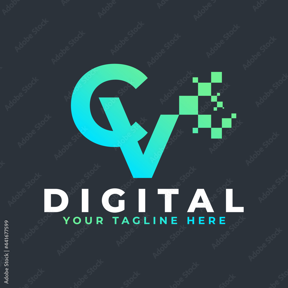 Tech Letter CV Logo. Blue and Green Geometric Shape with Square Pixel Dots. Usable for Business and Technology Logos. Design Ideas Template Element. Tech Letter CV Logo. Blue and Green Geometric Shape with Square Pixel Dots. Usable for Business and Technology Logos. Design Ideas Template Element.