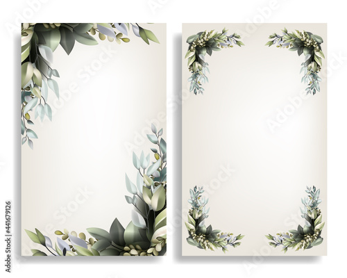 wedding card template with vintage plant border 