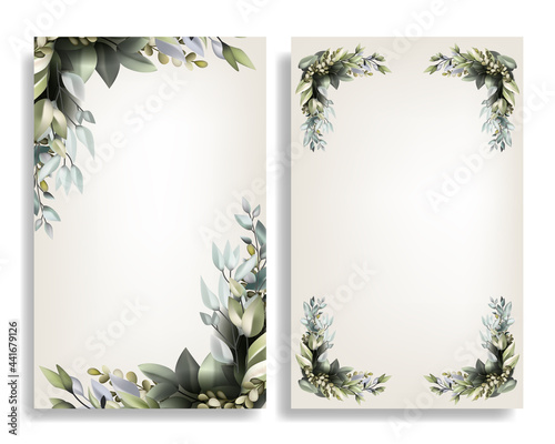 wedding card template with vintage plant border
