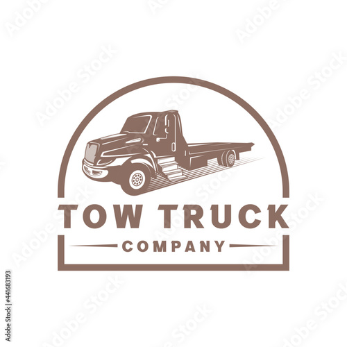 tow truck illustration vector logo design with vintage and classic