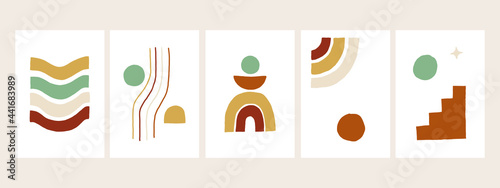 hand drawn design of boho geometric shape in earth tone or autumn color. trendy and stylish concept of bohemian minimalist design. modern vector for print, web, and social media.
