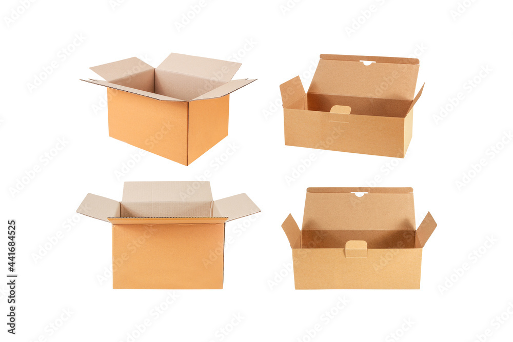 Brown carton box two box style isolated on white background , clipping path included for design