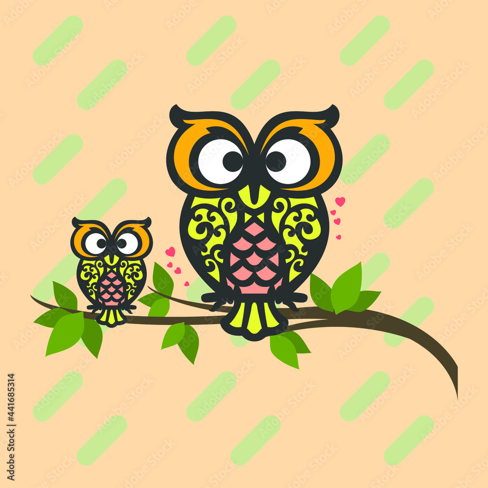 Romantic Cute Owl with Tree vector illustration Romantic Cute Owl with Tree vector illustration
