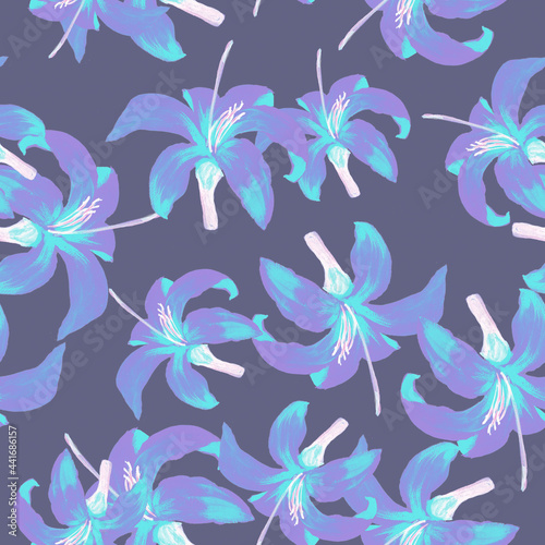 Indigo Seamless Nature. Blue Pattern Background. Azure Tropical Foliage. Cobalt Flower Painting. Navy Floral Exotic. Flora Design. Spring Nature. Garden Leaves