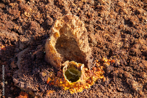 Fumarole that ejects toxic gas at the Dallol Hot Springs site, in the Danakil Depression, Ethiopia photo