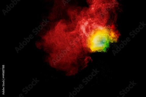 Multicolored powder explosion on black background.Colorful of pastel powder explosion.