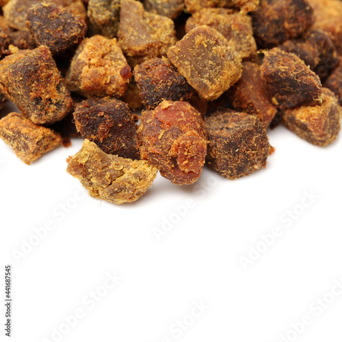 dry curry beef jerky isolated on white background 