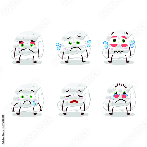Milk ice cream scoops cartoon character with sad expression. Vector illustration