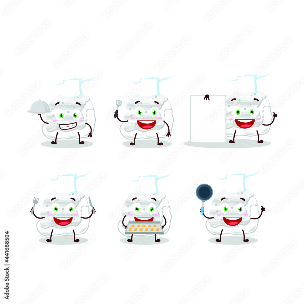 Cartoon character of milk ice cream scoops with various chef emoticons. Vector illustration