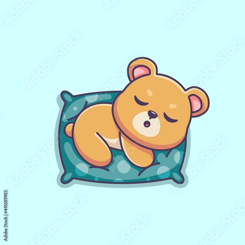 Cute bear sleeping on pillow cartoon