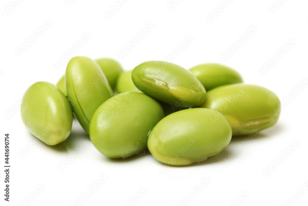 Green soy beans on white background Green soy beans on white background