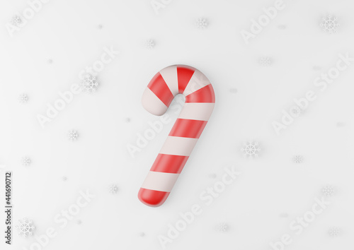 Christmas Candy Cane with Snowflake 3d Rendering.