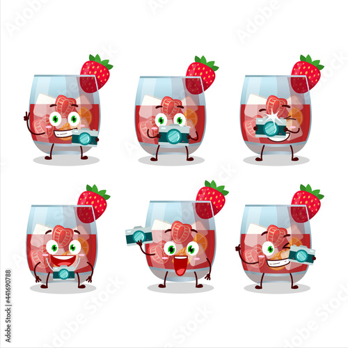 Photographer profession emoticon with glass of sangria cartoon character