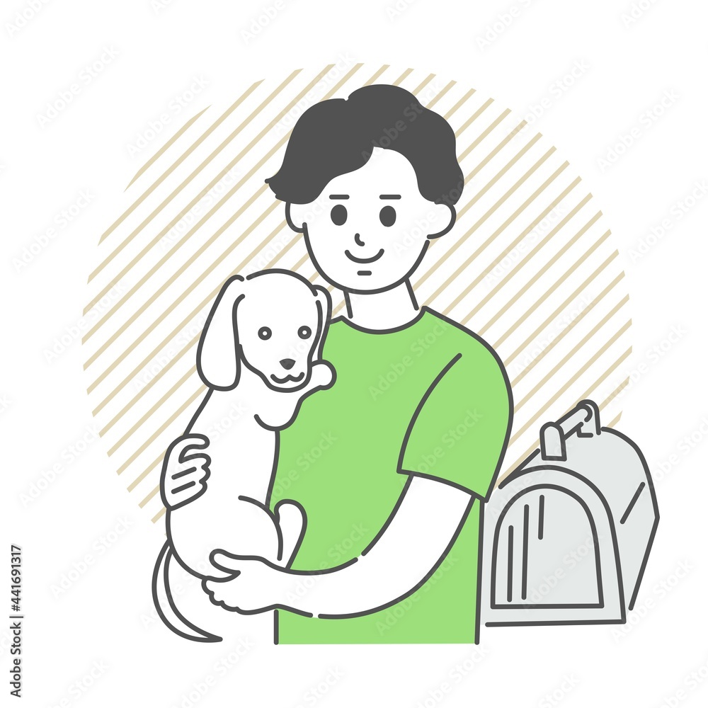 イヌを抱える男性のイメージイラスト イヌを抱える男性のイメージイラスト