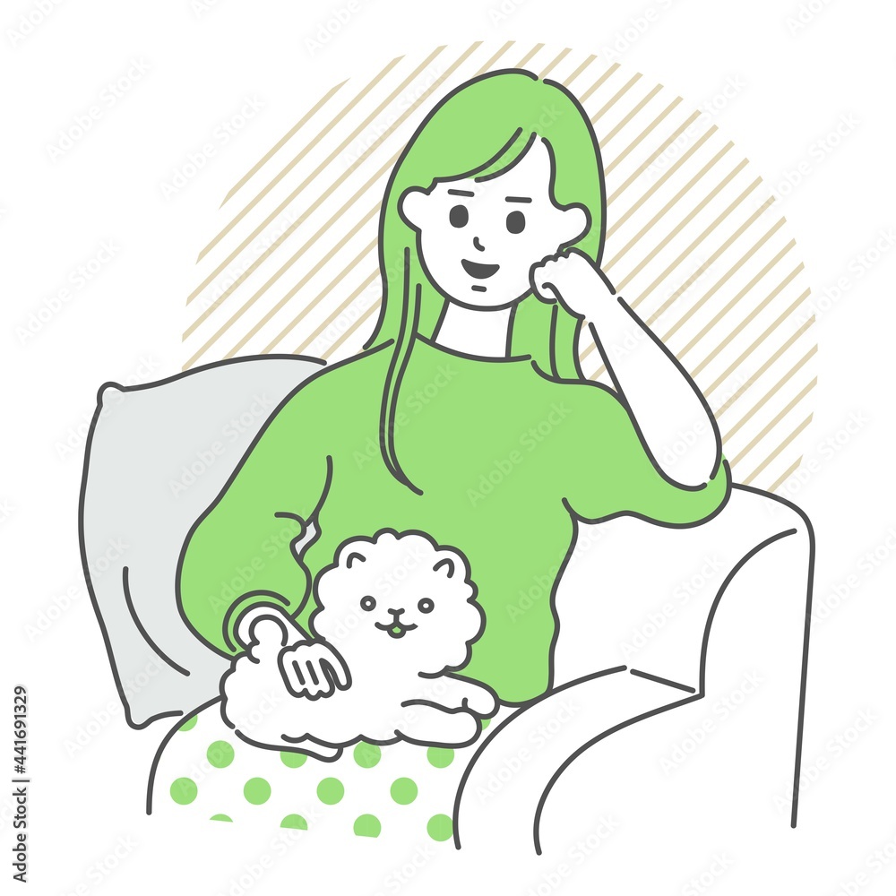 ネコが女性の膝の上でくつろぐイメージイラスト ネコが女性の膝の上でくつろぐイメージイラスト