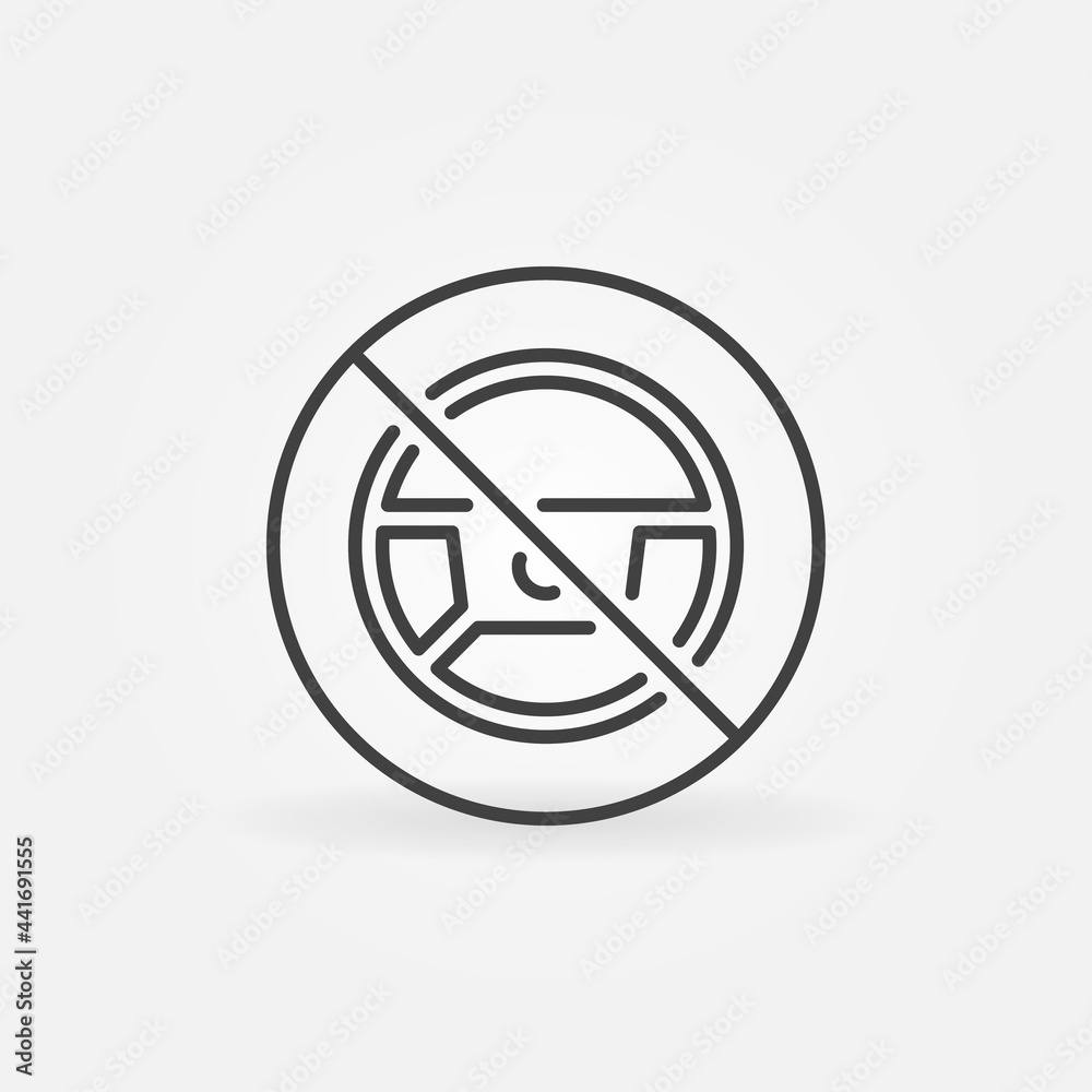 Steering Wheel Forbidding line icon - No Autopilot vector sign Steering Wheel Forbidding line icon - No Autopilot vector sign