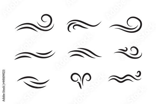 Set of wave shapes, wave formats, shapes, wave forms of water or wind flows. symbol shapes of wind and water waves flow