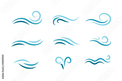 Fototapeta Set of wave shapes, wave formats, shapes, wave forms of water or wind flows