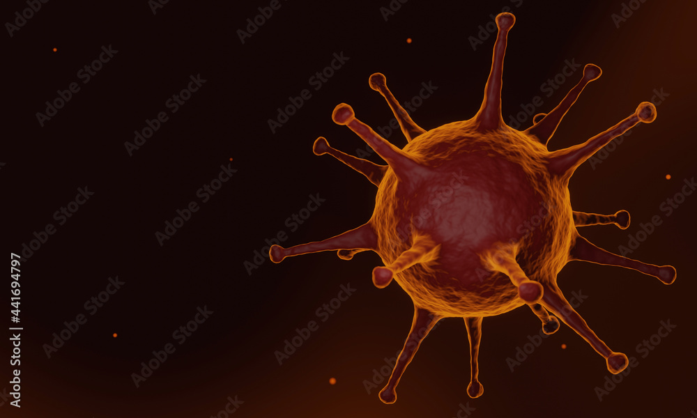 3D rendering. Microscopic Covid-19 spiked virus. World pandemic. 3D rendering. Microscopic Covid-19 spiked virus. World pandemic.