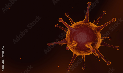 3D rendering. Microscopic Covid-19 spiked virus. World pandemic.