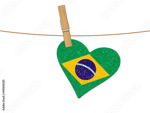Heart Brazil flag on clothesline