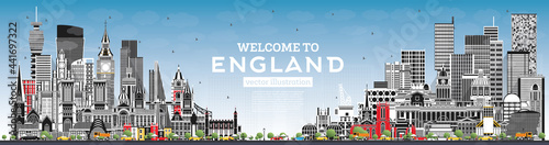 Welcome to England City Skyline with Gray Buildings and Blue Sky.