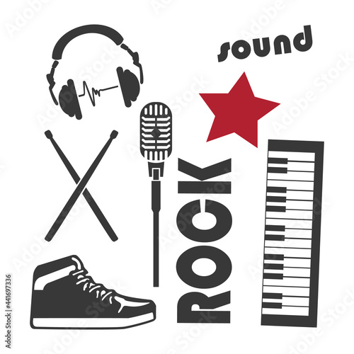 Rock music design poster with slogan on white background cartoon vector illustration